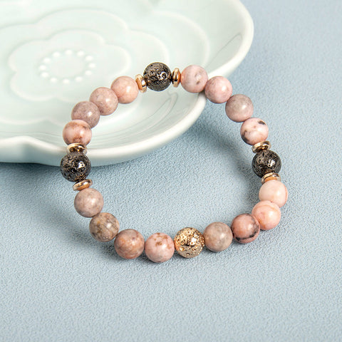 Pink Zebra Natural Stone Beaded Bracelet with Haematite Spacers