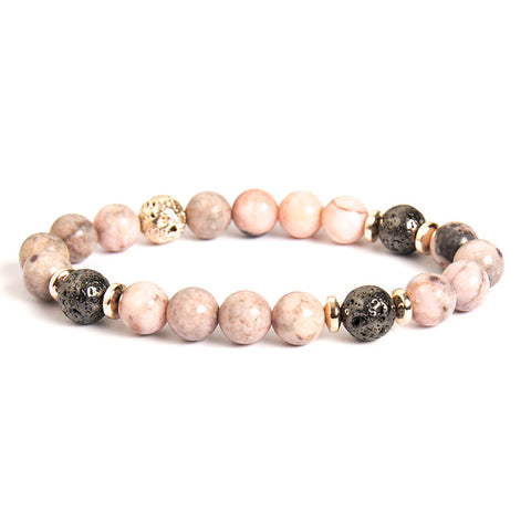 Pink Zebra Natural Stone Beaded Bracelet with Haematite Spacers