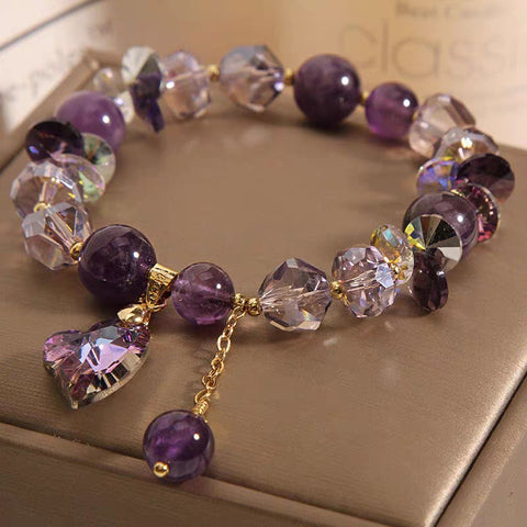 Purple Heart Amethyst Crystal Bracelet Fashion Jewelry