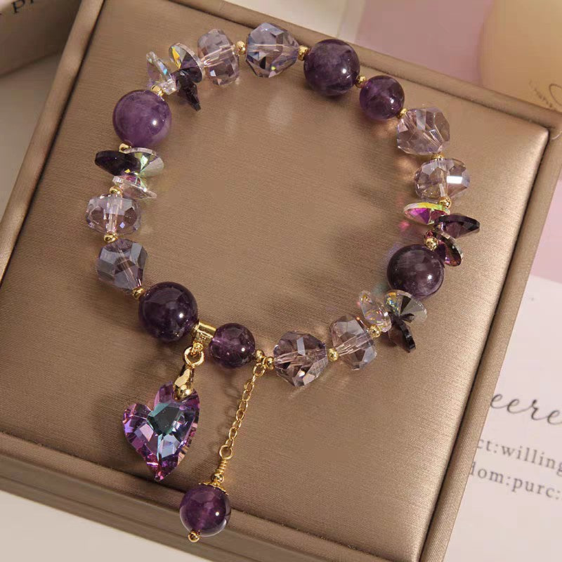 Purple Heart Amethyst Crystal Bracelet Fashion Jewelry - 3