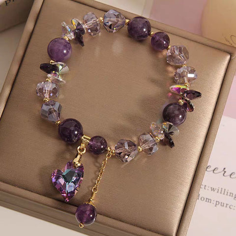Purple Heart Amethyst Crystal Bracelet Fashion Jewelry