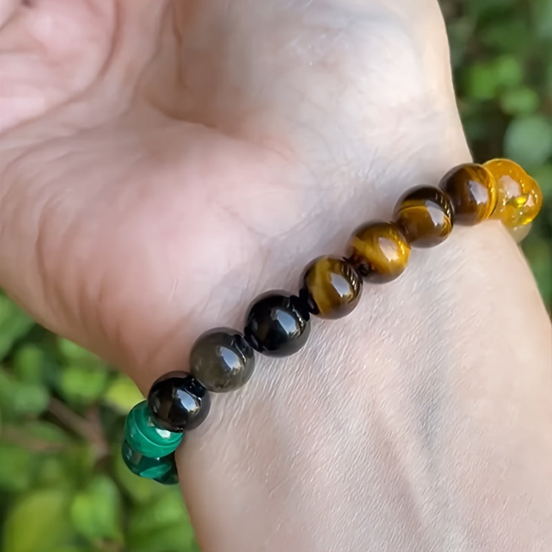 Natural Stone Citrine Malachite Bracelet Unisex Fashion Jewelry - 2