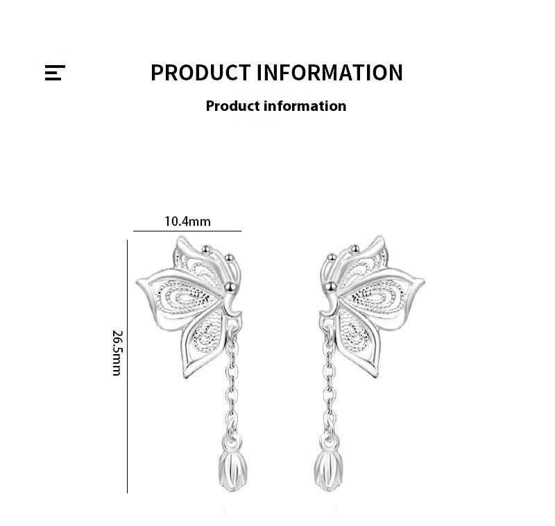 Sterling Silver Butterfly Tassel Earrings for Women - 1
