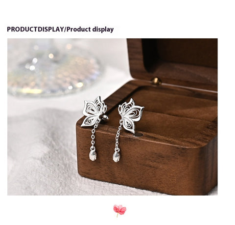 Sterling Silver Butterfly Tassel Earrings for Women