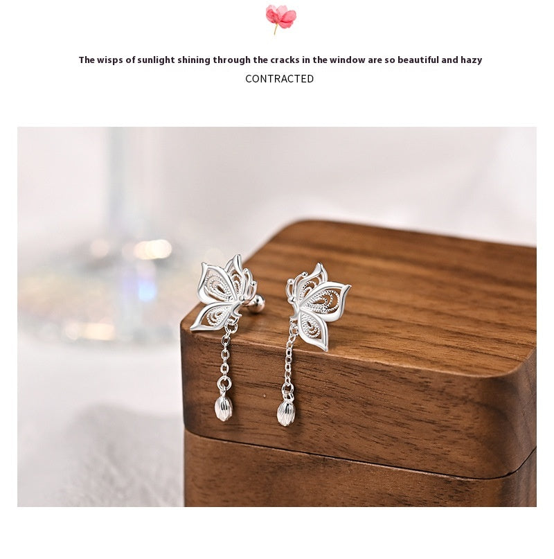 Sterling Silver Butterfly Tassel Earrings for Women - 4