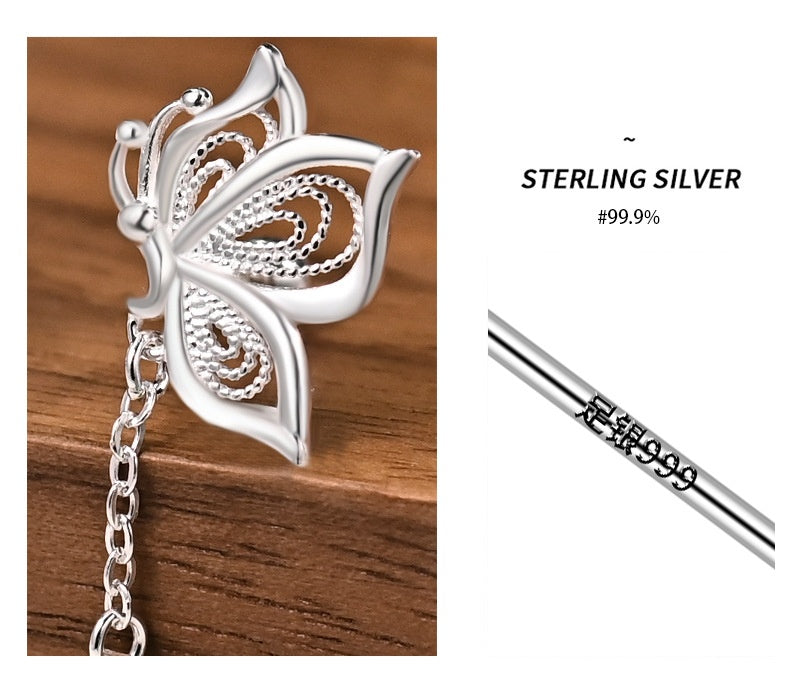 Sterling Silver Butterfly Tassel Earrings for Women - 5