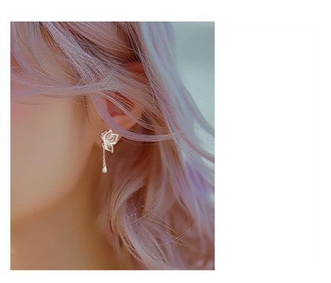 Sterling Silver Butterfly Tassel Earrings for Women