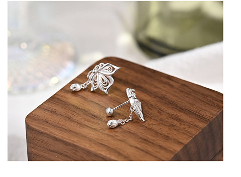 Sterling Silver Butterfly Tassel Earrings for Women