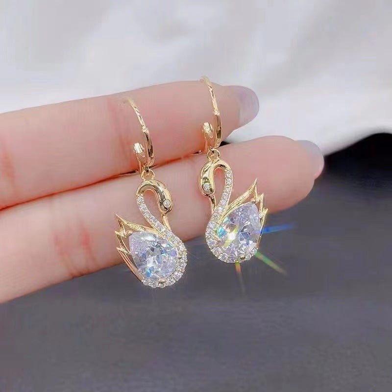 Rhinestone Swan Earrings for Women Elegant Fashion Jewelry - 2