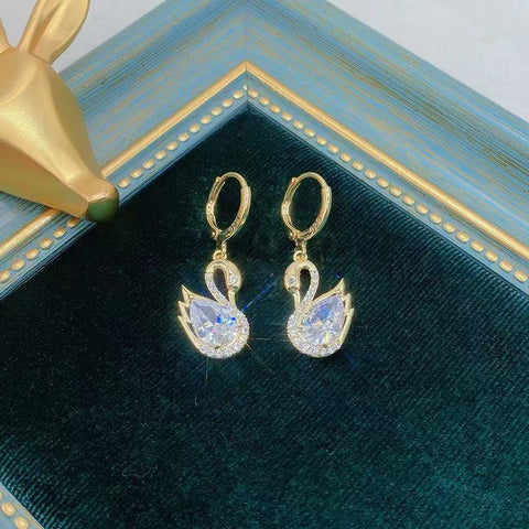 Rhinestone Swan Earrings for Women Elegant Fashion Jewelry