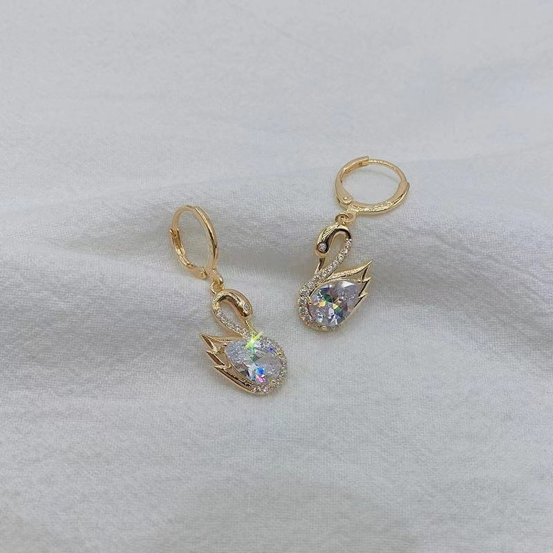 Rhinestone Swan Earrings for Women Elegant Fashion Jewelry