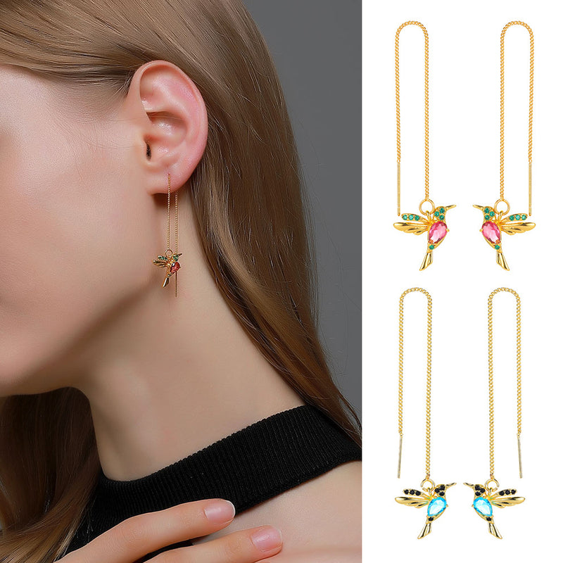 Unique Hummingbird Drop Earrings for Women in Copper - 1