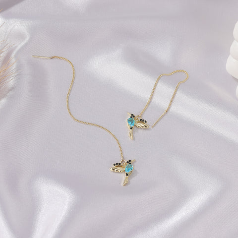 Unique Hummingbird Drop Earrings for Women in Copper