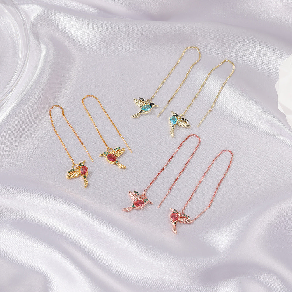 Unique Hummingbird Drop Earrings for Women in Copper