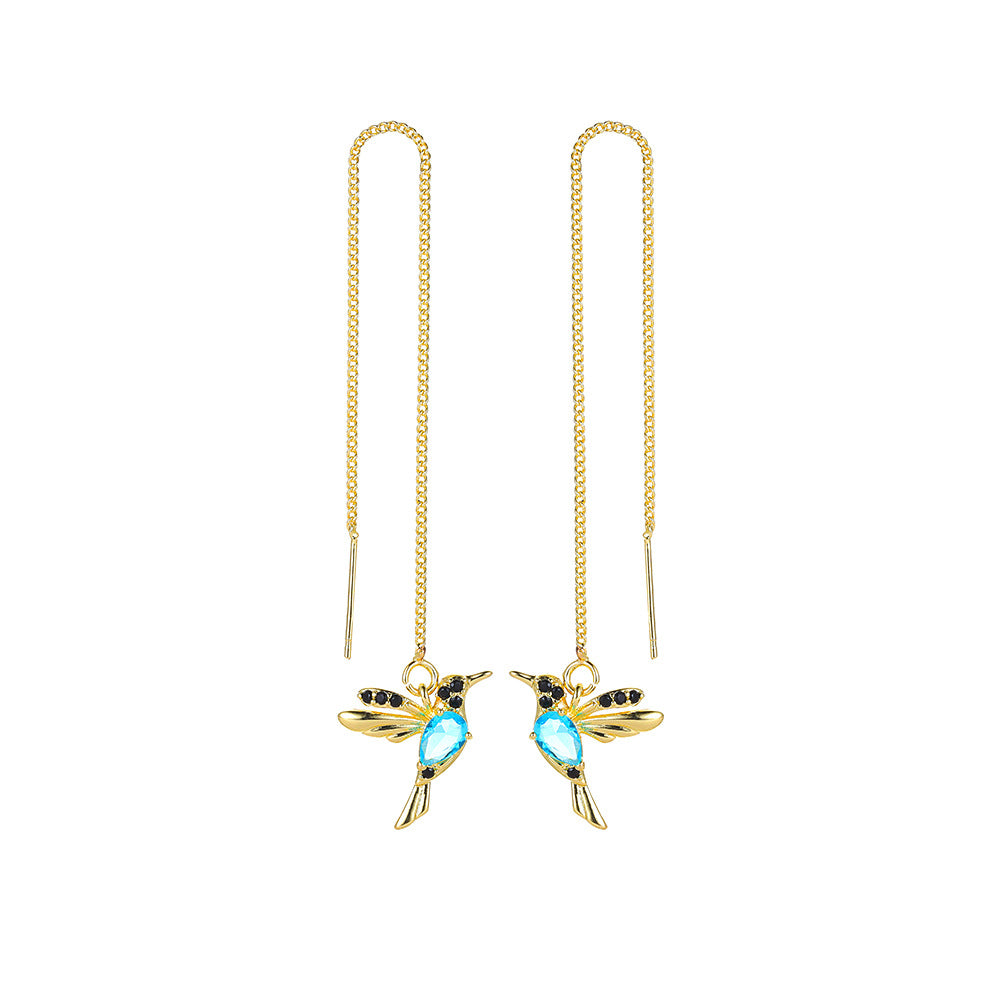 Unique Hummingbird Drop Earrings for Women in Copper