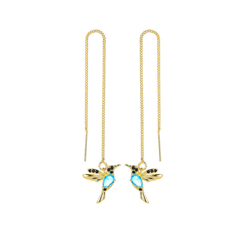 Unique Hummingbird Drop Earrings for Women in Copper