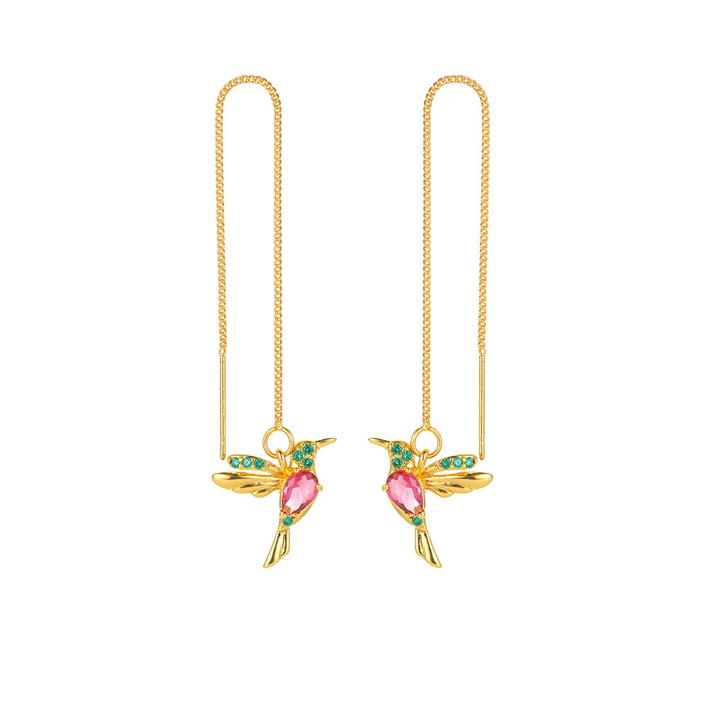 Unique Hummingbird Drop Earrings for Women in Copper