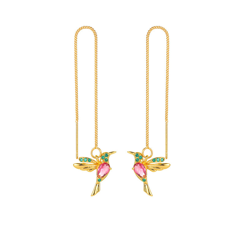 Unique Hummingbird Drop Earrings for Women in Copper - 7