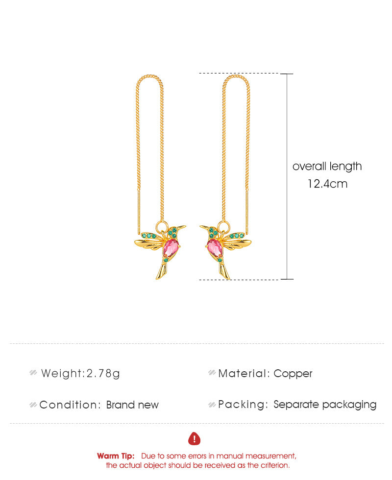 Unique Hummingbird Drop Earrings for Women in Copper