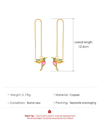 Unique Hummingbird Drop Earrings for Women in Copper