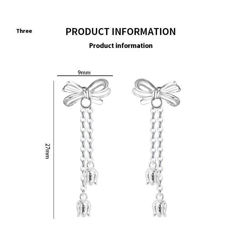 Sterling Silver Bow Tassel Drop Earrings for Women