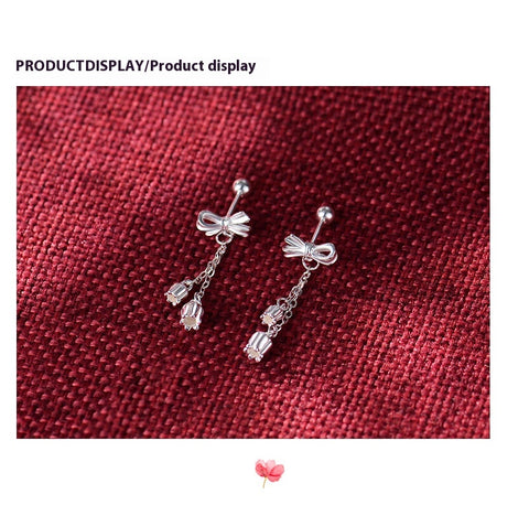 Sterling Silver Bow Tassel Drop Earrings for Women
