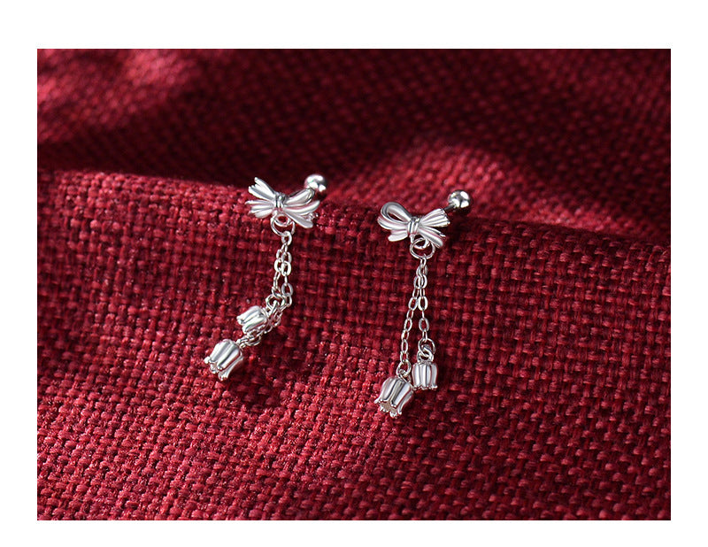 Sterling Silver Bow Tassel Drop Earrings for Women