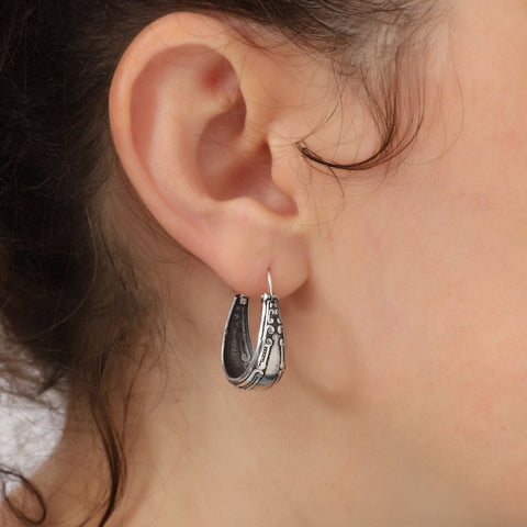 Bold Carved Pattern Hoop Earrings for Women