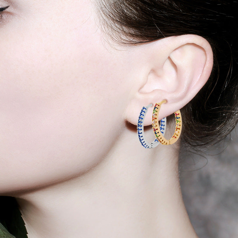 Multicolor Zircon Circle Ear Clip Earrings for Women