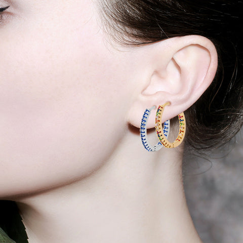 Multicolor Zircon Circle Ear Clip Earrings for Women