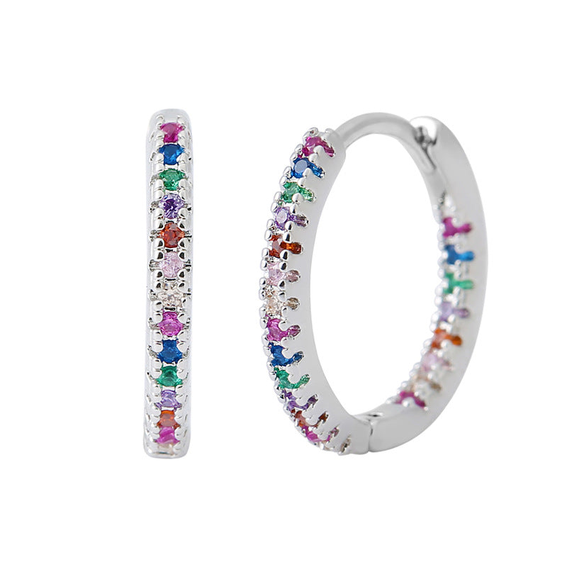 Multicolor Zircon Circle Ear Clip Earrings for Women - 9