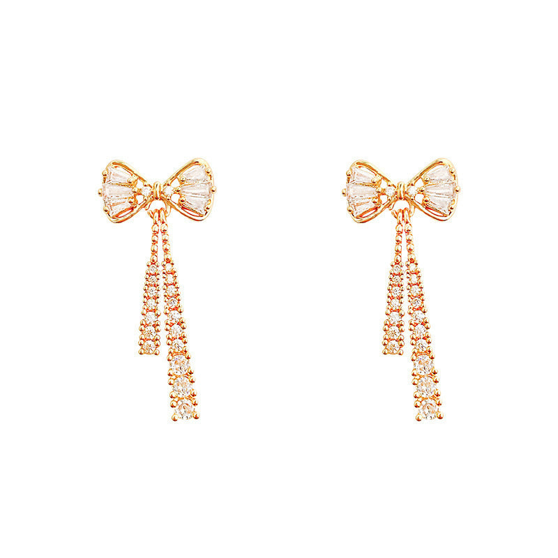 Gold Butterfly Bow Earrings with Rhinestones for Women - 1