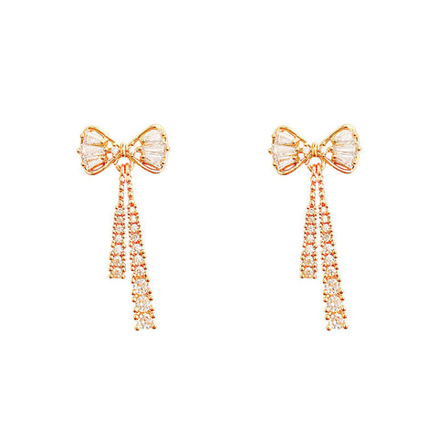 Gold Butterfly Bow Earrings with Rhinestones for Women