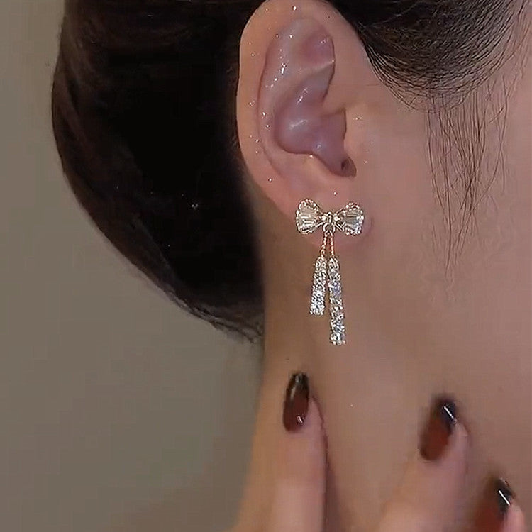 Gold Butterfly Bow Earrings with Rhinestones for Women - 5