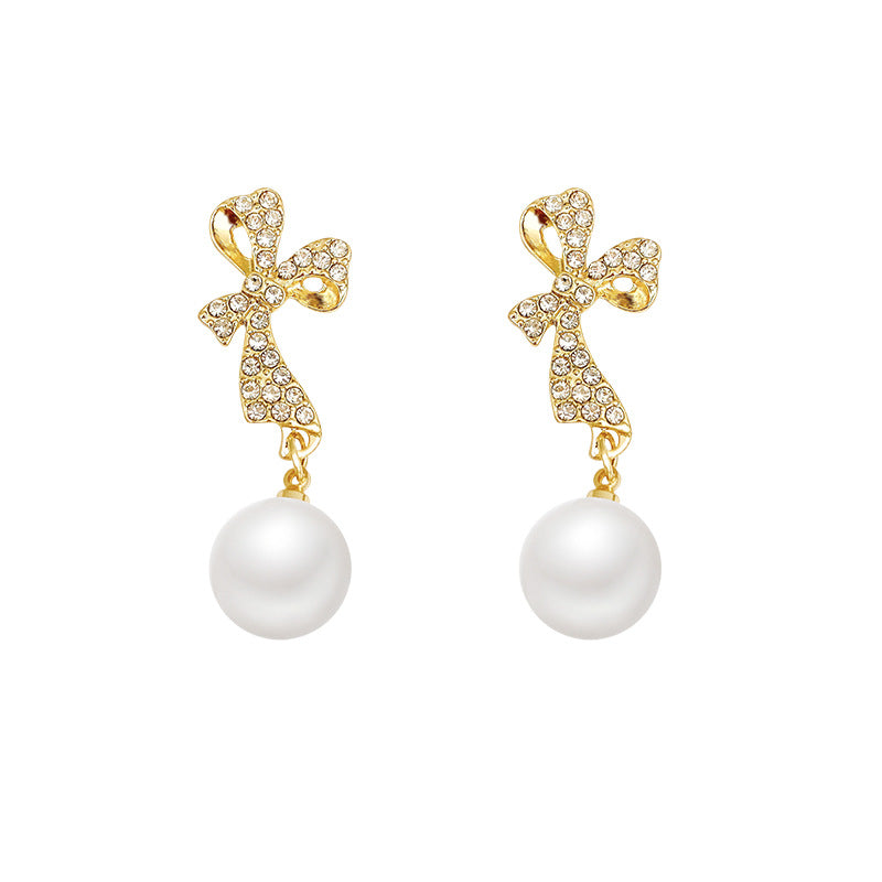 Gold Butterfly Bow Earrings with Rhinestones for Women - 7