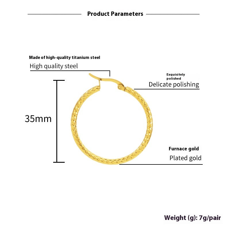 18K Gold-Plated Textured Round Hoop Earrings for Women - 2