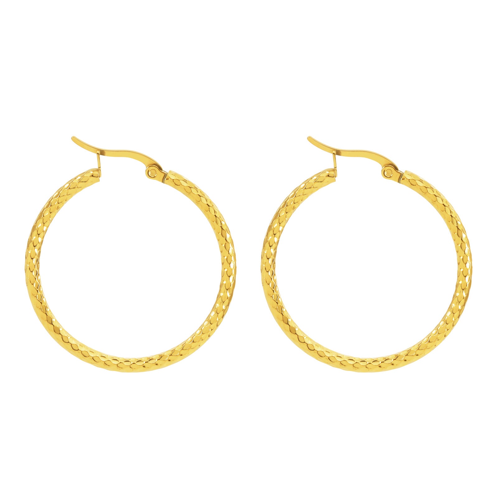 18K Gold-Plated Textured Round Hoop Earrings for Women