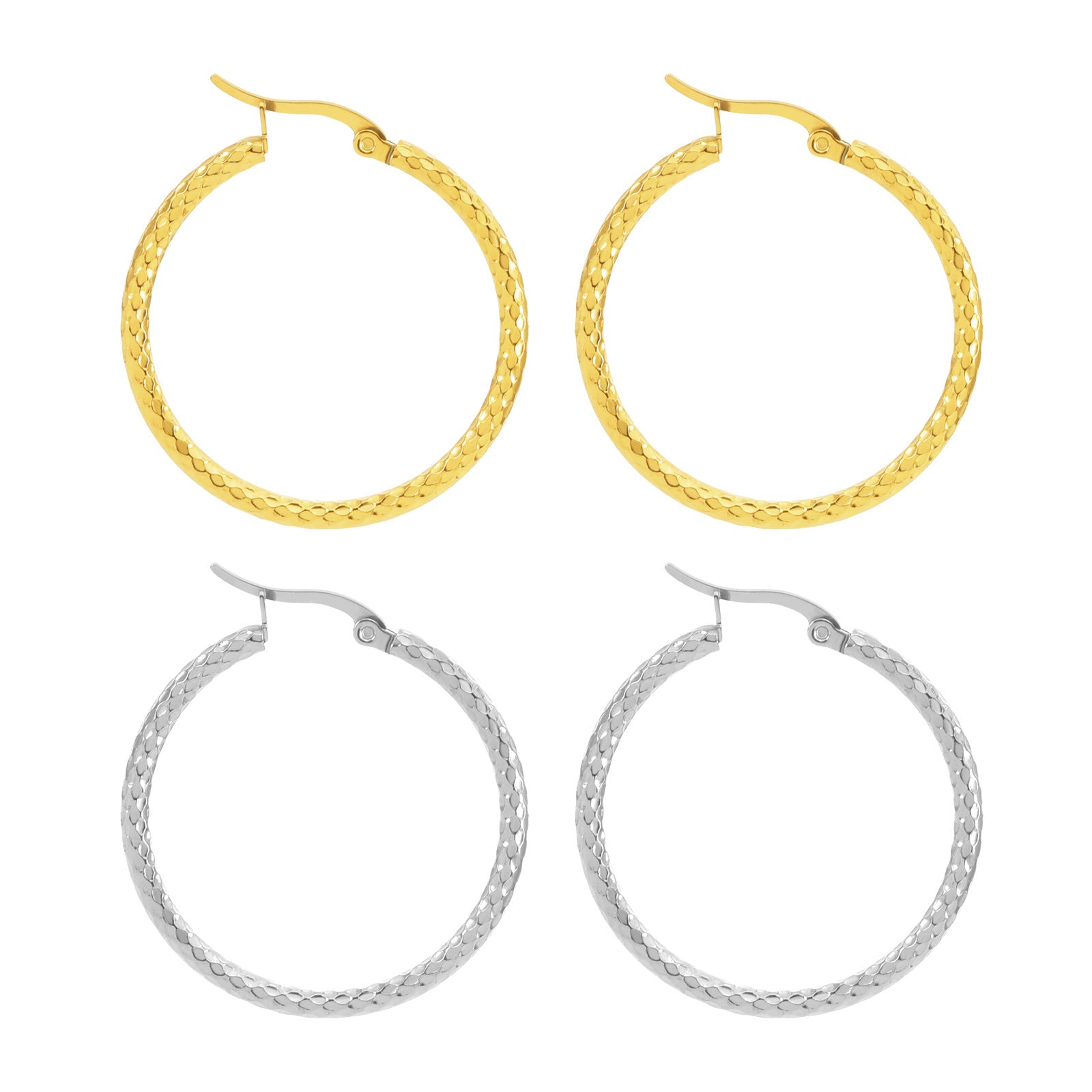 18K Gold-Plated Textured Round Hoop Earrings for Women