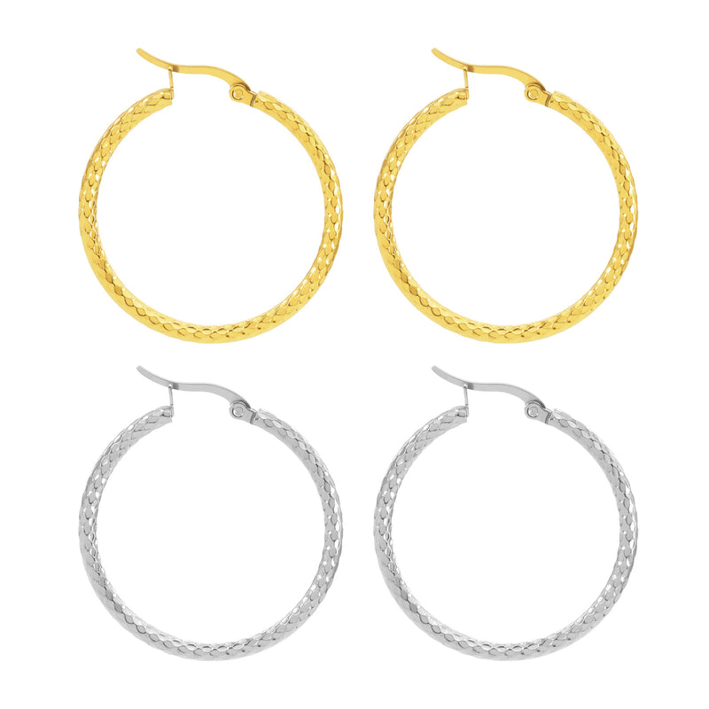 18K Gold-Plated Textured Round Hoop Earrings for Women - 6