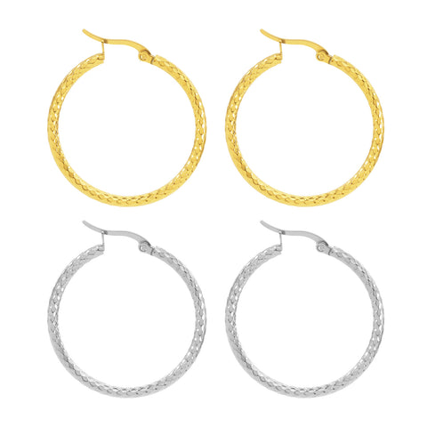 18K Gold-Plated Textured Round Hoop Earrings for Women