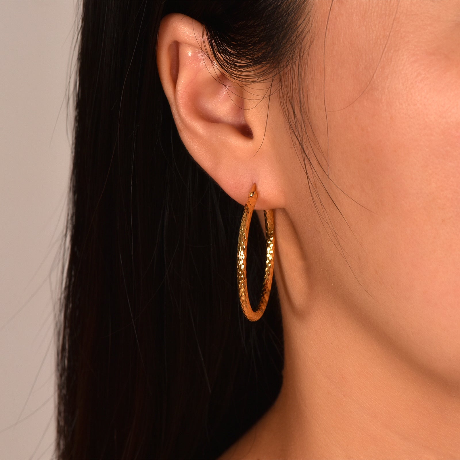 18K Gold-Plated Textured Round Hoop Earrings for Women