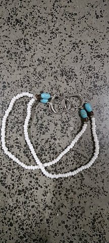 Double Heart Turquoise Bead Elastic Anklet for Summer Beach Style