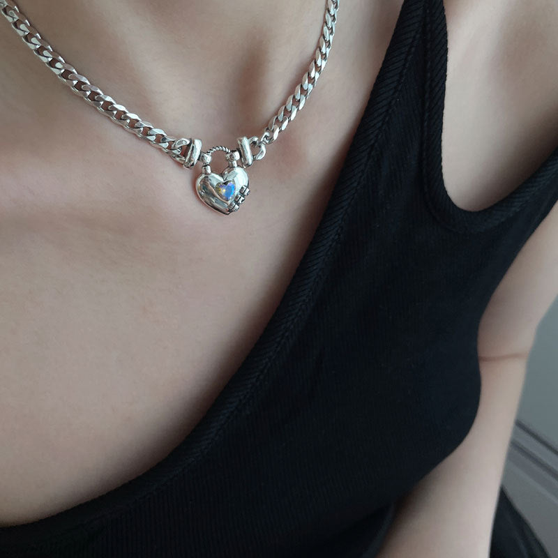 Heart Sweater Necklace with Bold Geometric Design