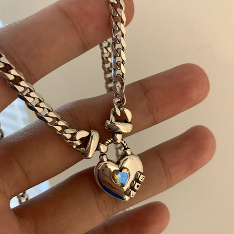 Heart Sweater Necklace with Bold Geometric Design