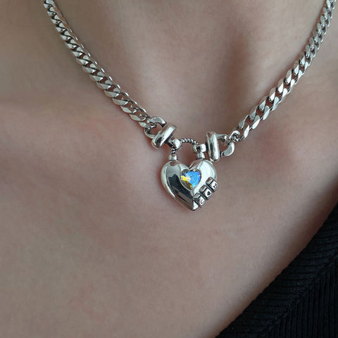 Heart Sweater Necklace with Bold Geometric Design