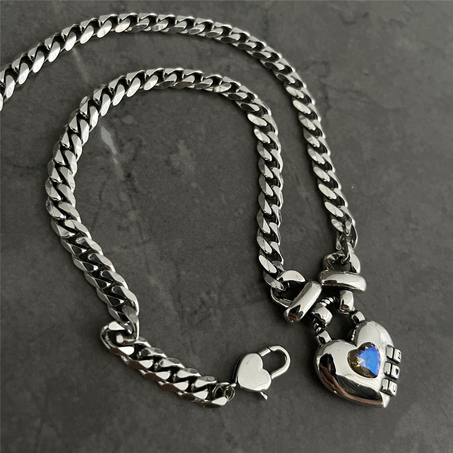Heart Sweater Necklace with Bold Geometric Design