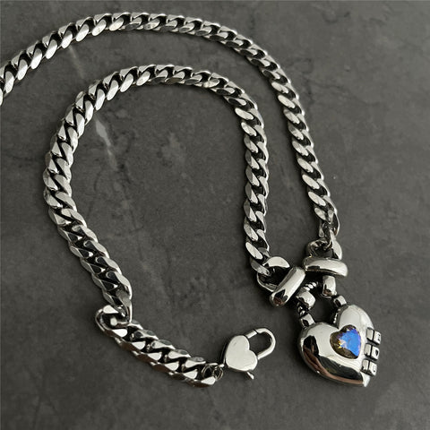 Heart Sweater Necklace with Bold Geometric Design