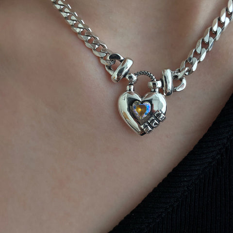 Heart Sweater Necklace with Bold Geometric Design