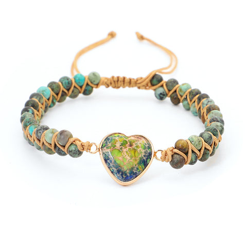 Handmade Woven Stone Heart Bracelet Adjustable Unisex
