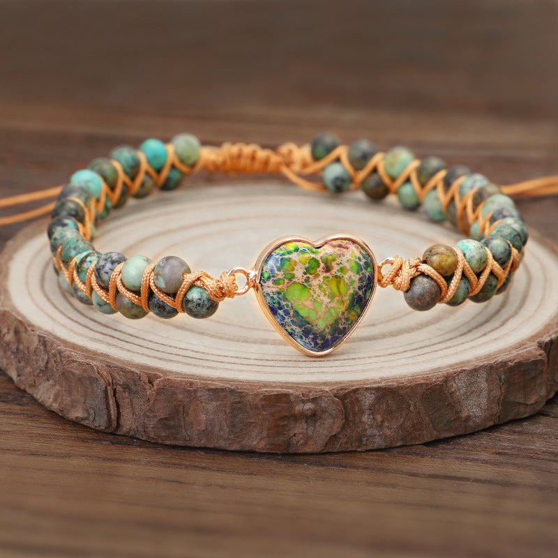 Handmade Woven Stone Heart Bracelet Adjustable Unisex